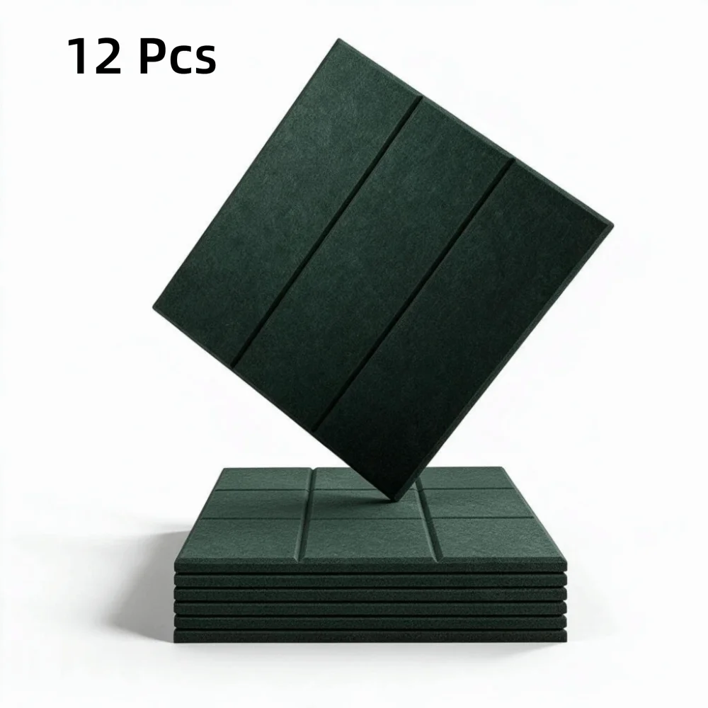 12PCS Sound-Absorbing Felt Bulletin Boards Stripe Self-Adhesive Felt Acoustic Panels Square Eco-friendly Wall Decals Bedroom