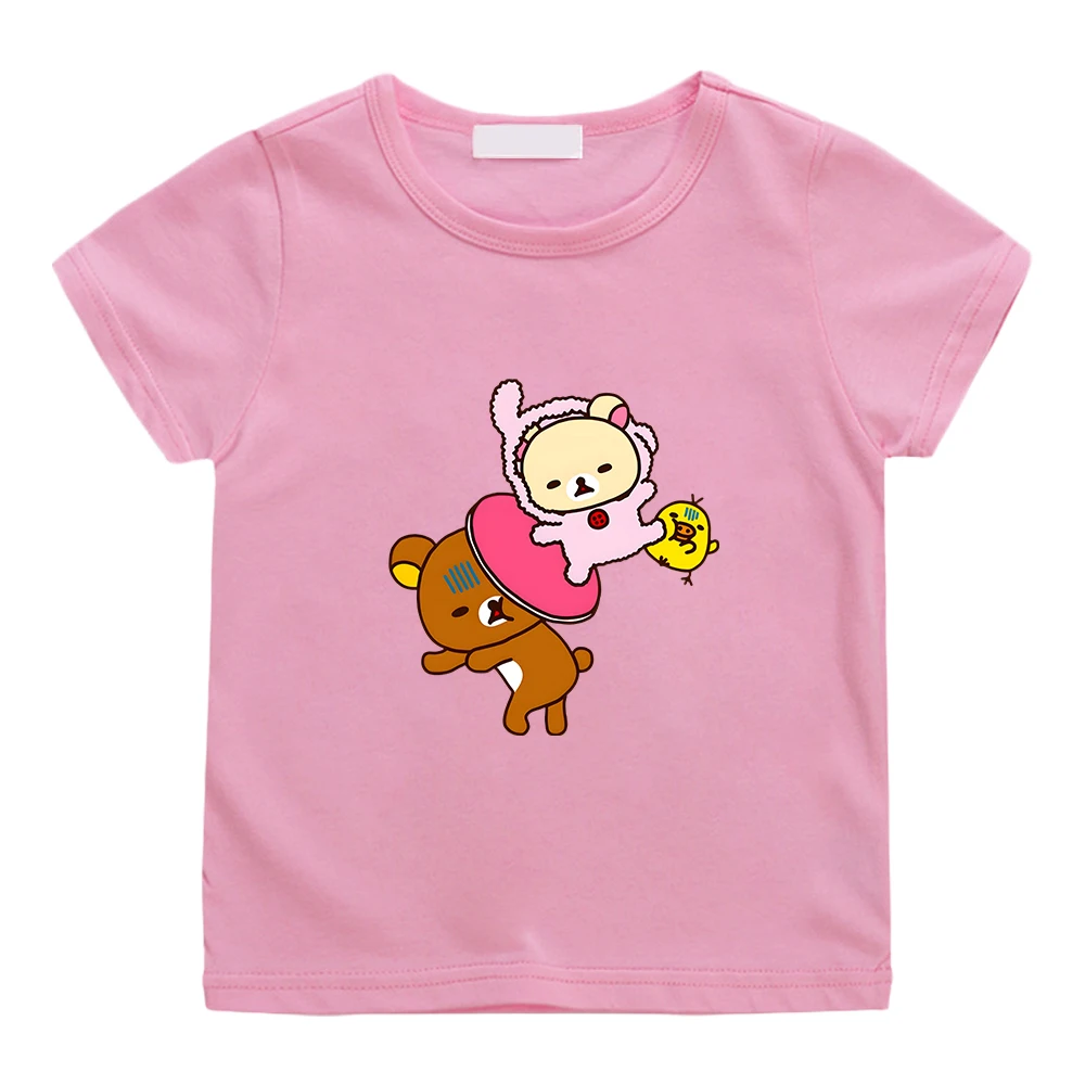 Cute Kiiroitori Yellow Chick T-shirts Cartoon Rilakkuma and Korilakkuma Bear Printing Tee-shirt Kawaii Graphic Printing Tshirts