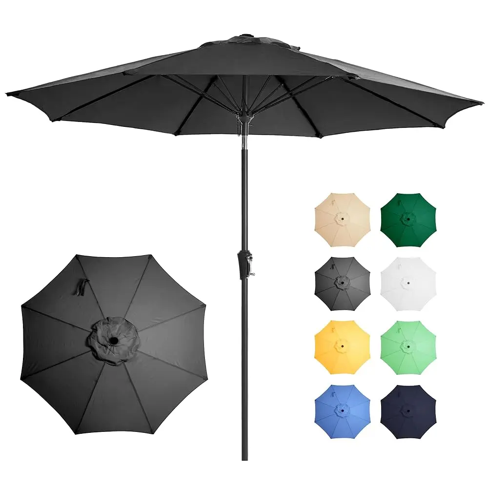 

9Ft Large Outdoor Patio Umbrella Market Table Umbrella-Uv Resistant, Easy Push Button Tilt And Crank, 8 Sturdy Fiberglass Ribs