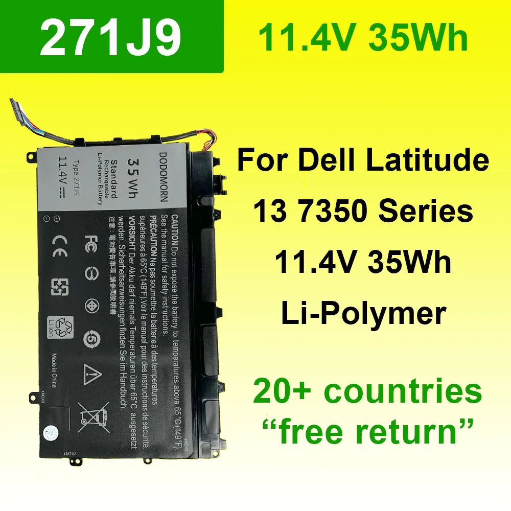 

Battery 271J9 For Dell Latitude 13 7000 7350 Series Laptop Batteries YX81V GWV47 0GWV47 High Quality Replaceable 11.1V 35Wh