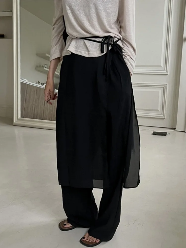 Pinafore Style Half Skirt Women's Spring Autumn Korean Retro Unique Design Button Strap Layered Cheek Curtain Skirt