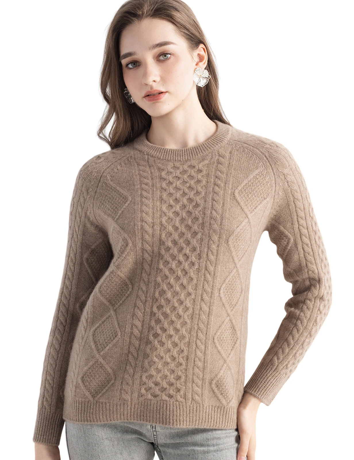Camisola feminina 100% camisola de caxemira pura outono inverno tripulação pescoço manga longa quente macio cabo pulôver nova malha topos roupas femininas