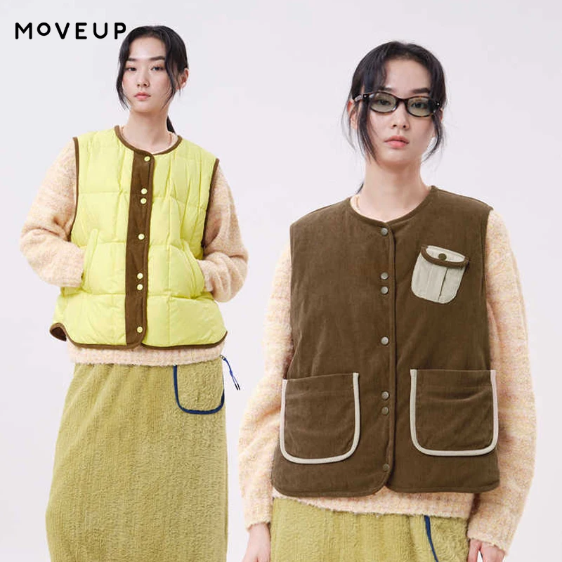 MOVEUP Duck Down Vests for Woman FUN Series Crew Neck Reversible Cropped Gilet 2026 Winter New Daily Sleeveless Jacket 3ELD21233