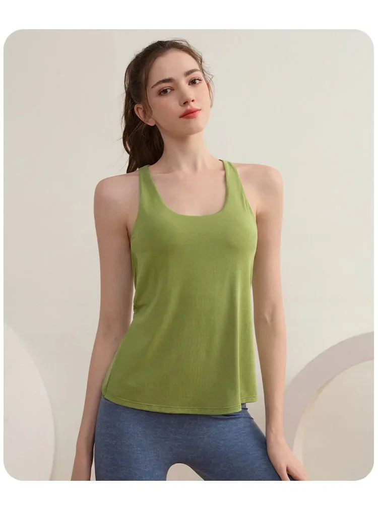 Fitness-Weste, zweiteiliges Design mit Brustpolster, Sporttop zum Laufen, stoßdämpfend, mit schönem Rückendesign, Yoga-Anzug, ärmelloses T-Shirt – Detail 3