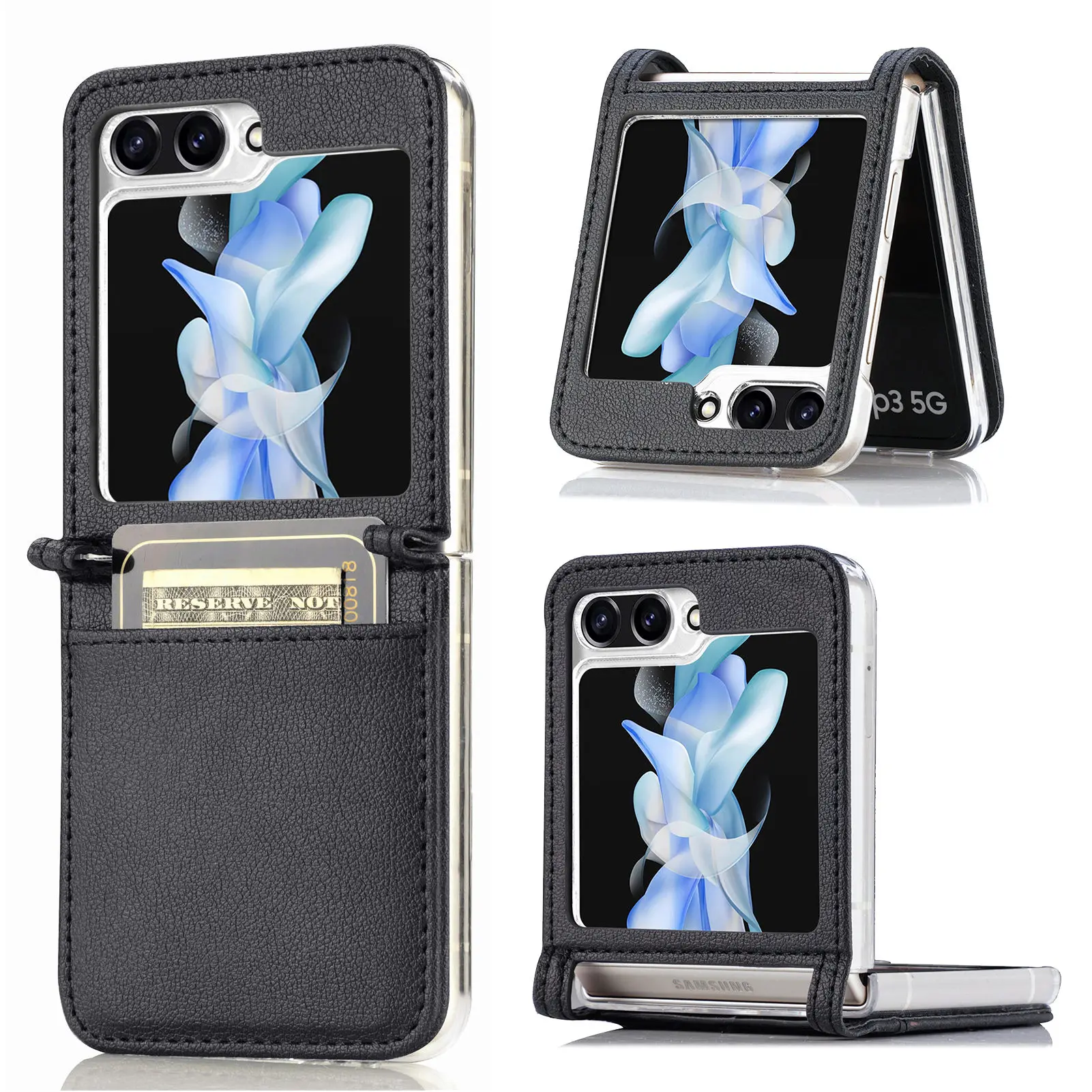 Leather Bag Card Slot Case for Samsung Galaxy Z Flip 6 5 5G Flip6 Flip5 Flip4 Flip3 Flip2 Flip1 Flip 4 3 2 1 Accessories Cover