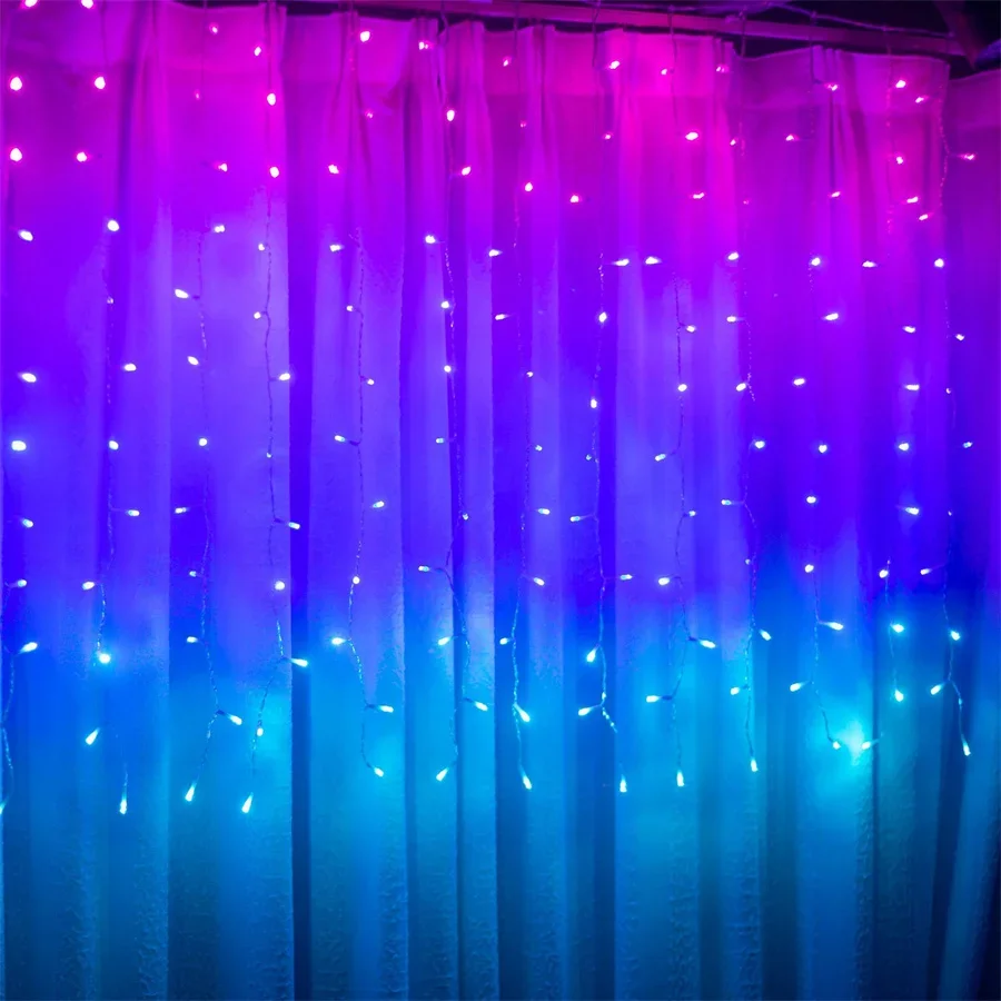 

3X3M 300 LED Curtain Lights Pink Purple Blue Ombre Christmas Fairy Curtain Light Ombre Rainbow Icicle Light for Outdoor Decor