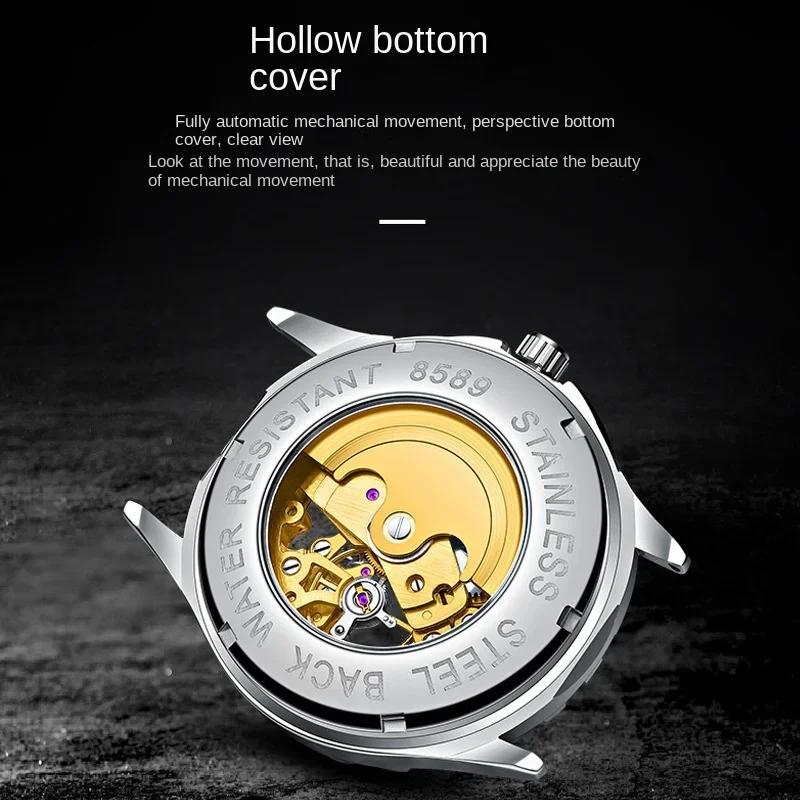 Luxury Mens Mechanical Watch Automatic Movement Hollow Out Luminous Watchs Business Fashion Leather Strap for Men Reloj Hombre