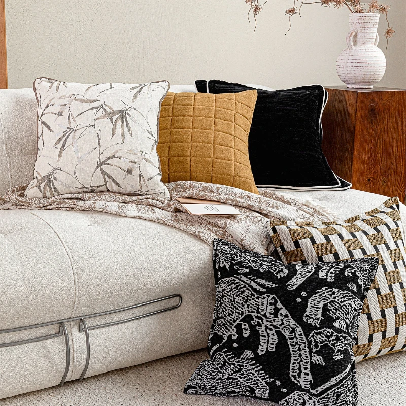 30X50/45X45CM Bamboo Leaf Throw Pillow Cover Medieval Homestay Stamping Waist Cushion Cover Decor Home Decorative Pillowcase