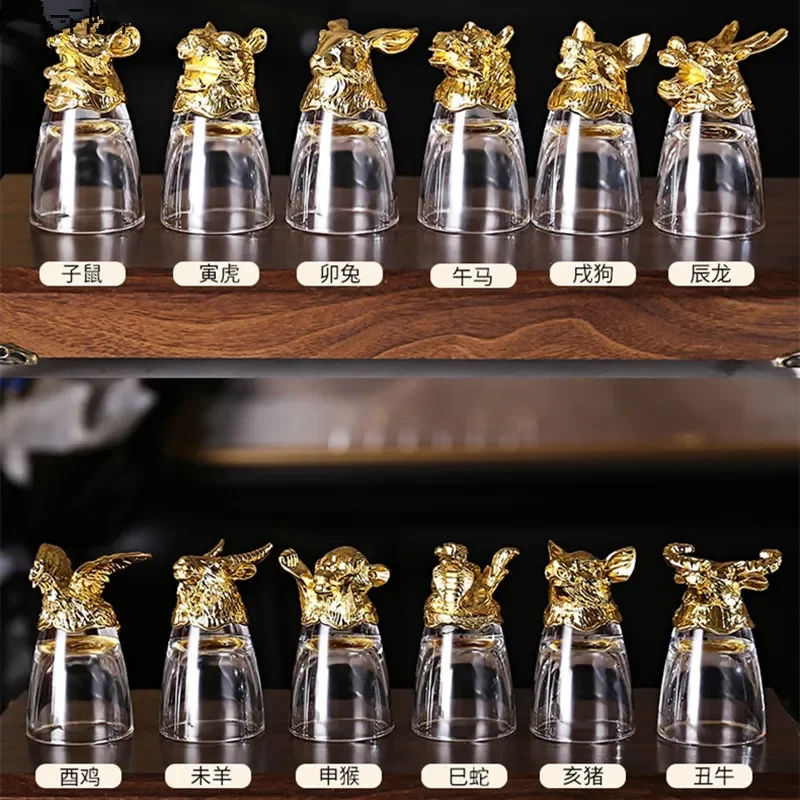 Twelve Zodiac Liquor Wine Glass Set Household Small Glasses Hip Flasks Chinese Imitation European Drinkware Exquisite Gift