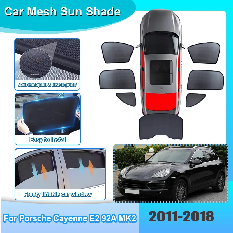 

Солнцезащитный козырек для окон автомобиля Porsche Cayenne E2 92A MK2 2011-2018, сетчатая шторка с защитой от УФ-излучения и теплоизоляцией, автомобильные аксессуары
