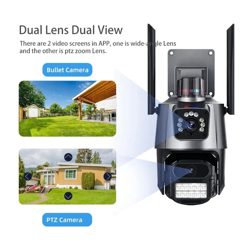 4K 8MP Dual Lens PTZ WiFi Wireless IP Camera Outdoor Waterproof CCTV Security Surveillance with Auto Tracking