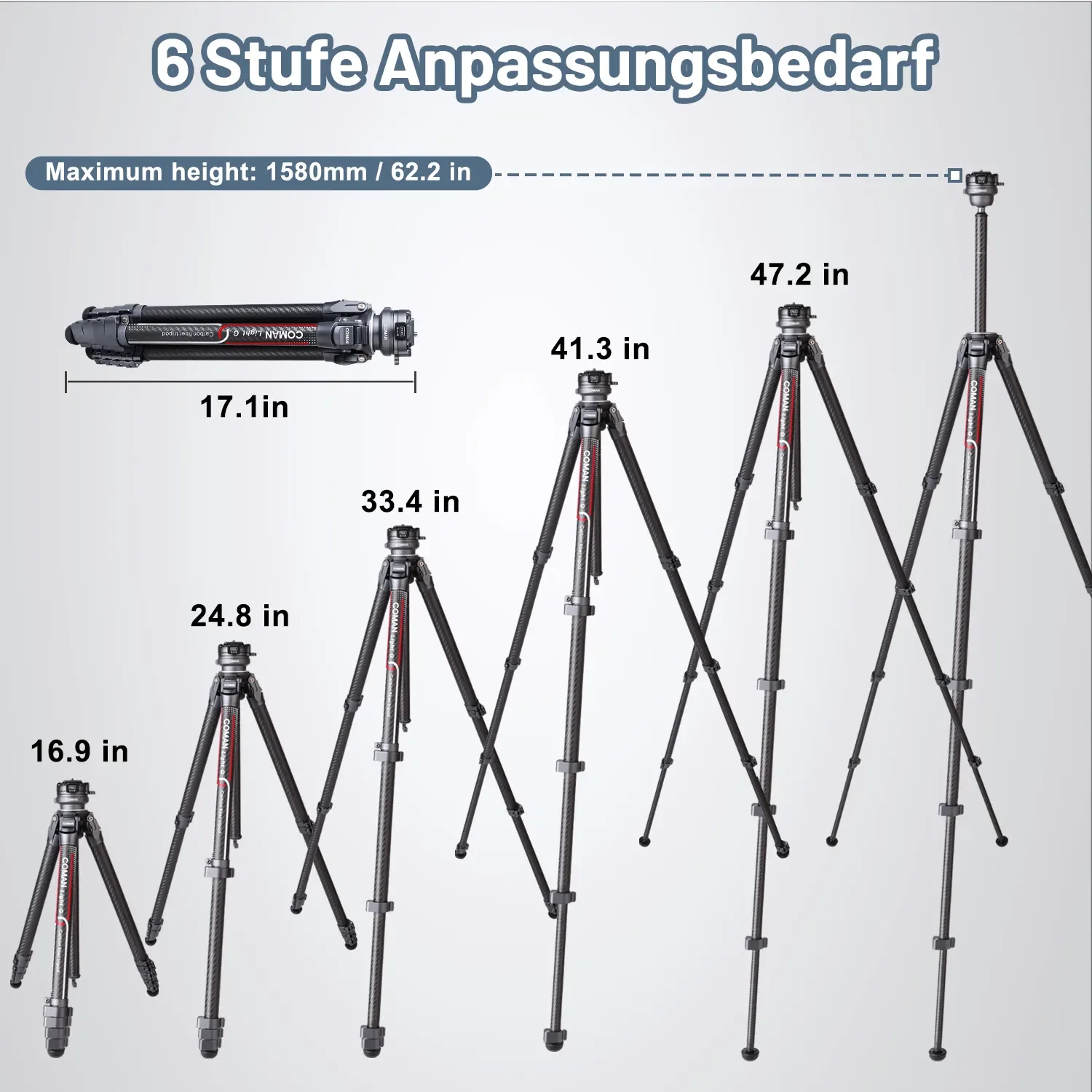 COMAN Light G Series Statyw z włókna węglowego Quick Arca Swiss Plate Głowica kulowa Statyw podróżny do lustrzanek cyfrowych na zewnątrz Statyw Monopod