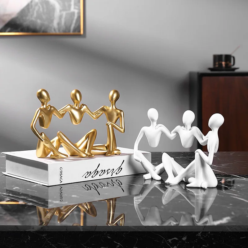 Modern minimalist creative thinker threesome abstract figures, home decoration office desktop living room