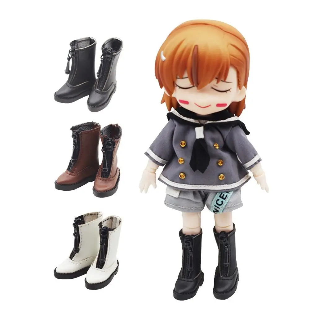 1 Pair High-top Obitsu 11 Doll Leather Boots Metal Zipper Mini 1/12 Bjd Doll Leather Shoes GSC PU Leather 1/12 Bjd Doll Boots