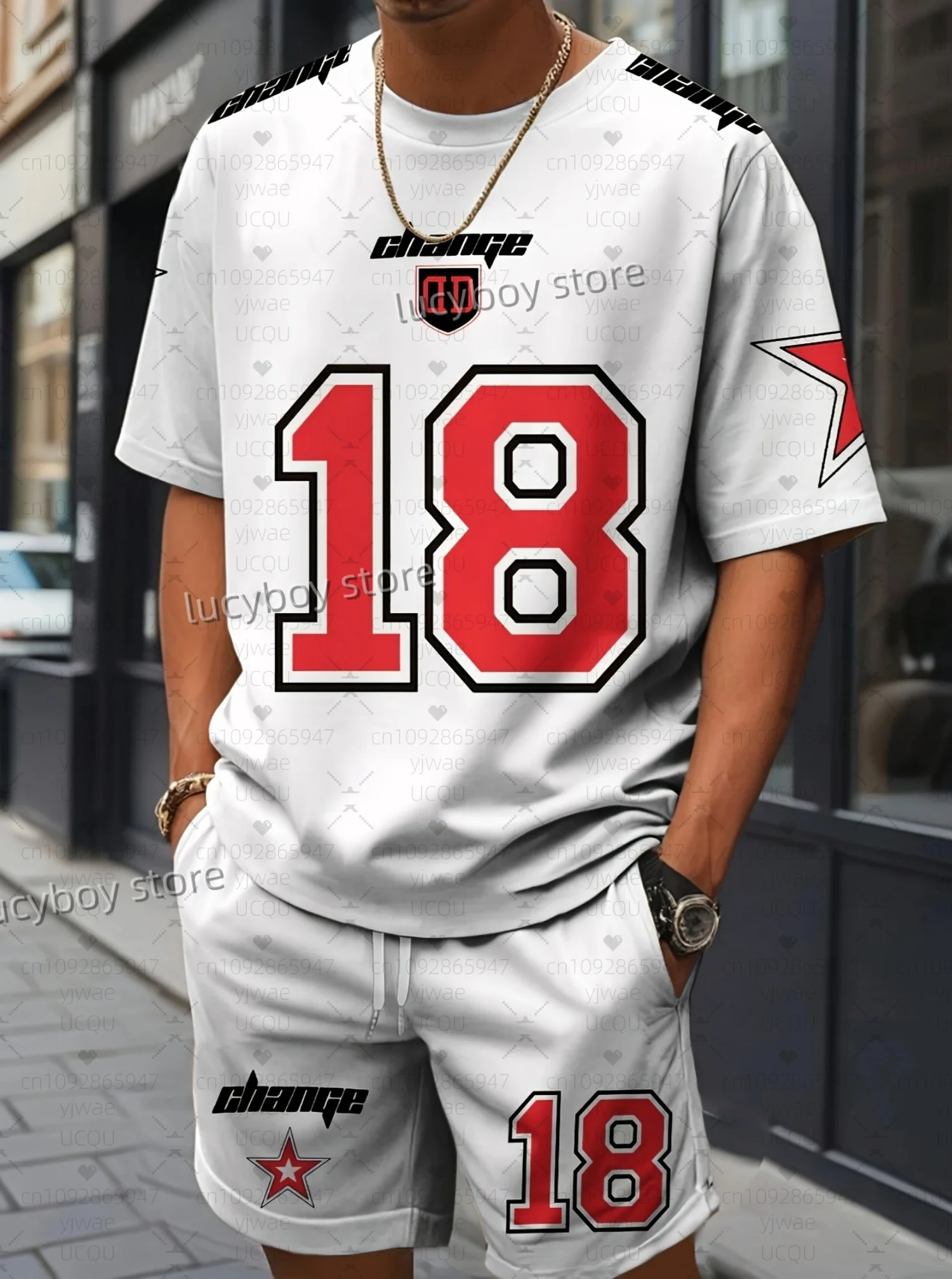 Hot Sell Men challenge no.18 Print  Short Sleeve graphic T-Shirt Shorts Set Adult  Jogging Plus Size Tracksuit 2 Piece Set