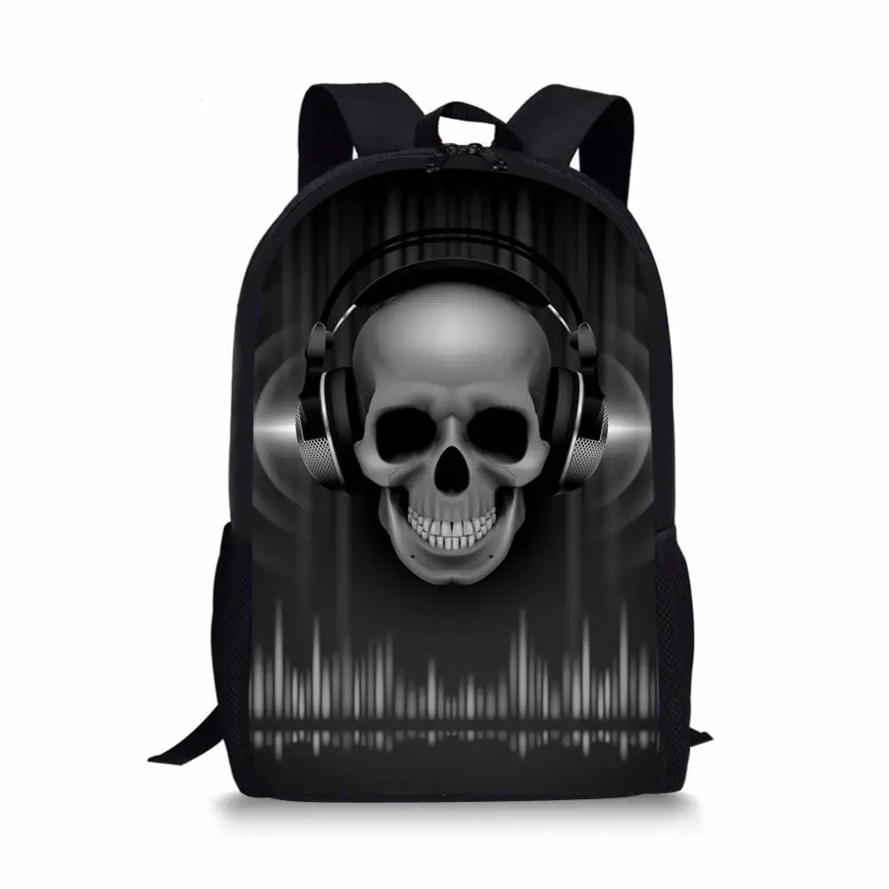 Cooler schwarzer Funk-Schädel-Schulrucksack mit 3D-Druck für Jungen und Mädchen, Rucksäcke für Teenager, Studenten, Kinder, Büchertasche, 40,6 cm, lässiger Rucksack