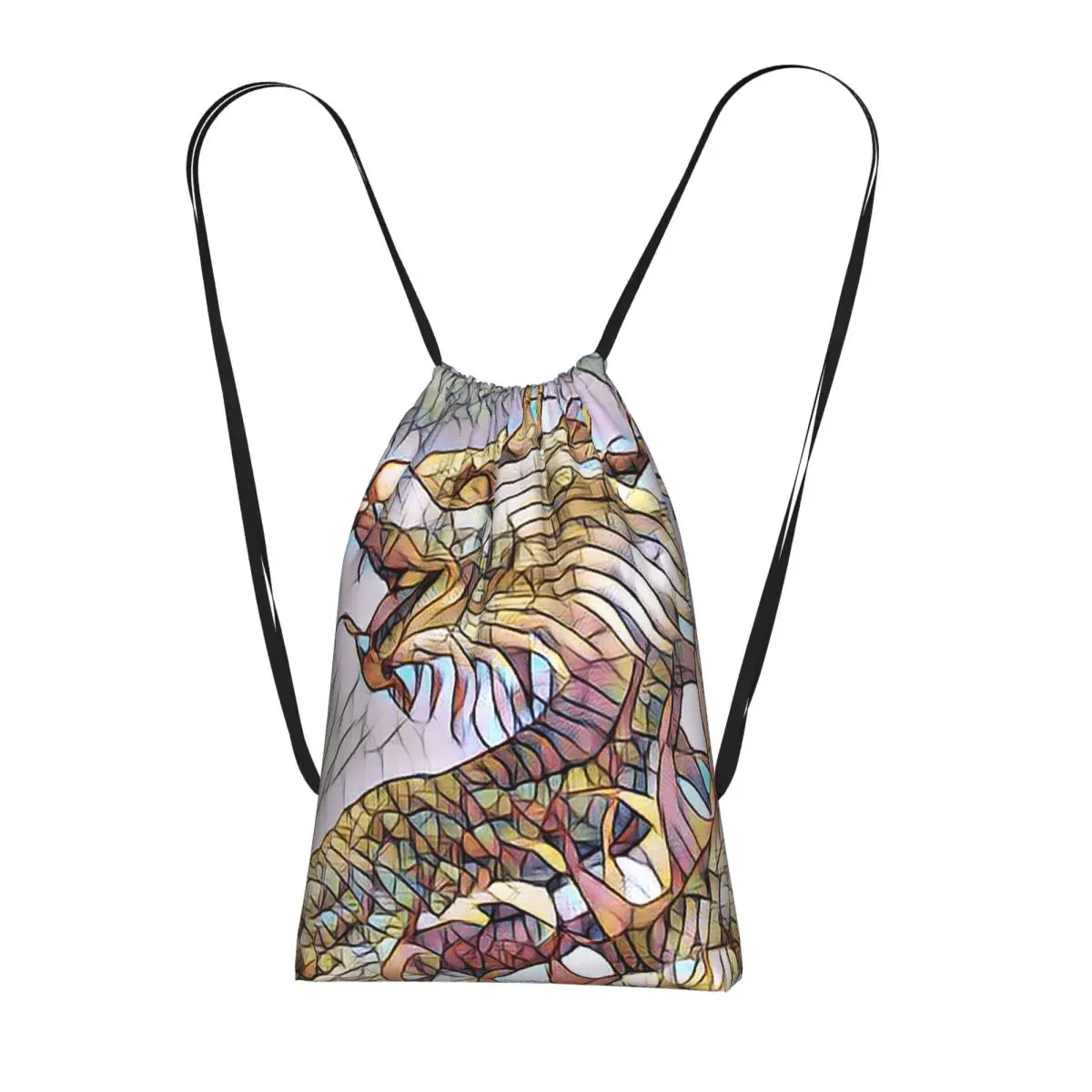 Glass Purple Dragon Pattern Backpacks Portable Drawstring Bags Sports Bag Book Bags for Man Woman Students