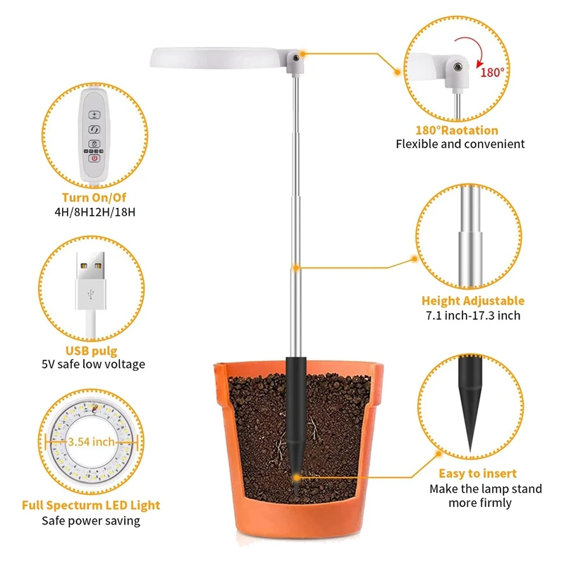 LED Grow Light,Halo Plant Lamp For Indoor Plants Growing,Auto Timer 4/8/12/18 Hrs, For Bonsai Succulents Small Plants