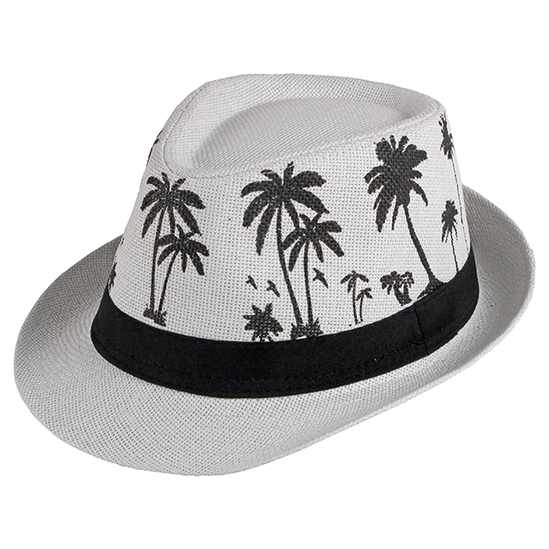 Dance Party Men Jazz Caps Summer Hawaii Beach Panama Fashion Straw Hat Coconut Tree Chapeau Wide Brim Sun Hats Male Cowboy Cap