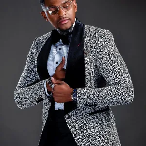 بنطلون بليزر جاكار للرجال يناسب زر واحد مخملية واسعة طية صدر السترة مخصص بدلة توكسيدو بالإضافة إلى حجم فاخر 2 قطعة أفضل 11 بدلة مبيعا حسب الطلب - رقم 12