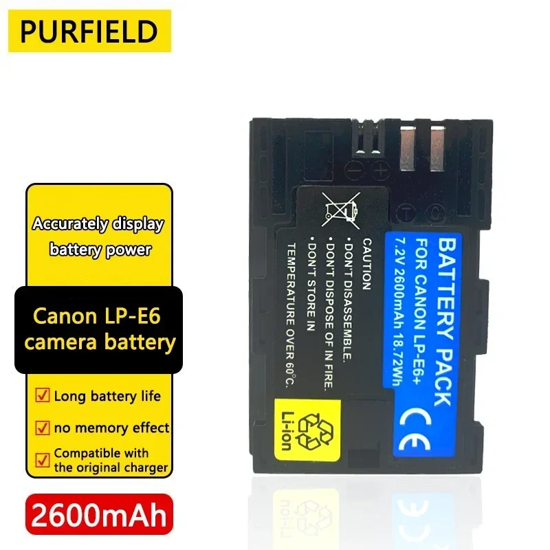 Akumulator PURFIELD 2600mAh 7.2V LP E6 LP-E6 E6N + podwójna ładowarka LED do aparatu Canon EOS 5DS R 5D Mark II 5D Mark III 6D 7D 70D 80D