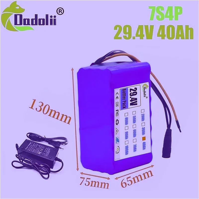 

Литий-ионный аккумулятор 24 В, 40 Ач/7S4P/встроенное зарядное устройство BMS/2A/подходит для двигателя 29,4 В/солнечного велосипеда/инвалидной коляски