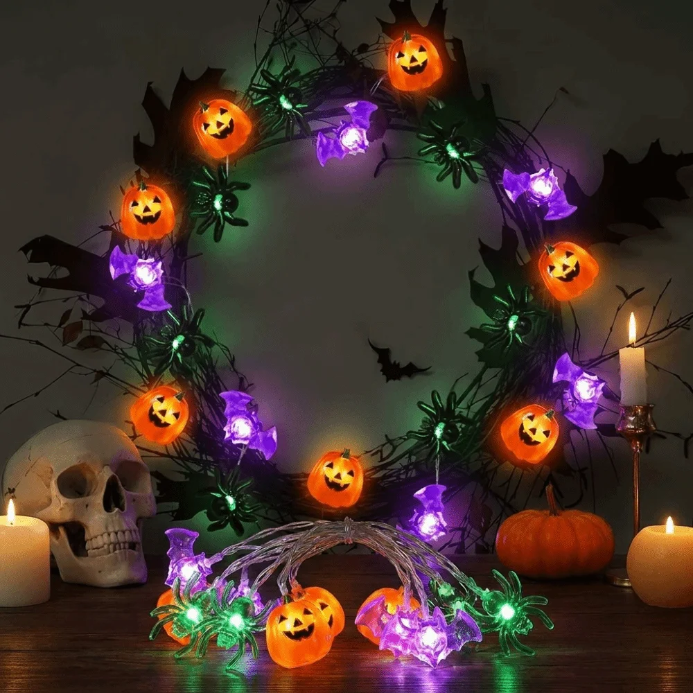 Battery Powered Halloween Party Lights Pumpkin Ghost LED String Lights Indoor Mixed Style Decorative Light String Holiday