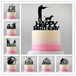 Gun Theme Happy Birthday Cake Topper Hunter With Gun With His Hunting Dog  Birthday Cake Topper for Boy's Men'