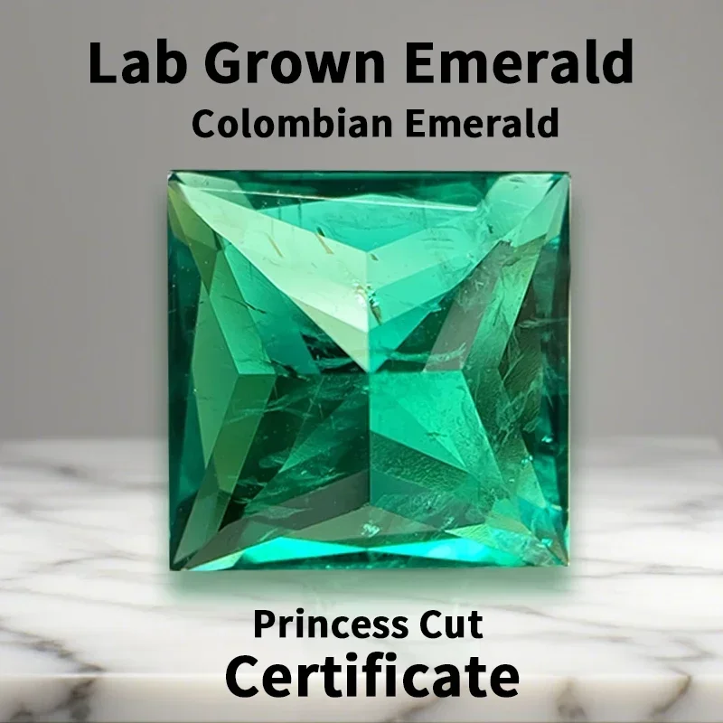 Lab Grown Colombia Emerald Loose Stone Princess Cut Hydrothermal Gemstones for DIY Jewelry Making Selectable Certificate