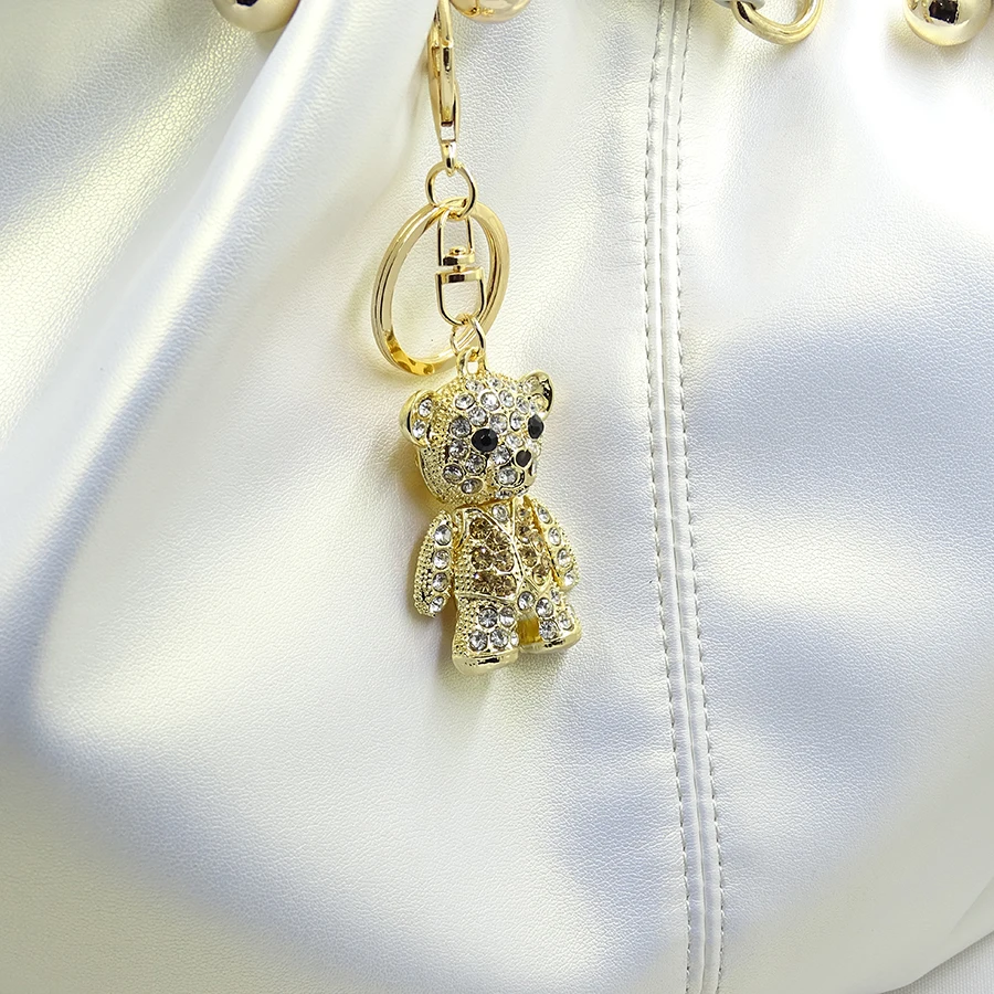 Personalized women\'s Bag Accessories Stereometal  Rhinestone cartoon Bear keychain Holiday gift car pend