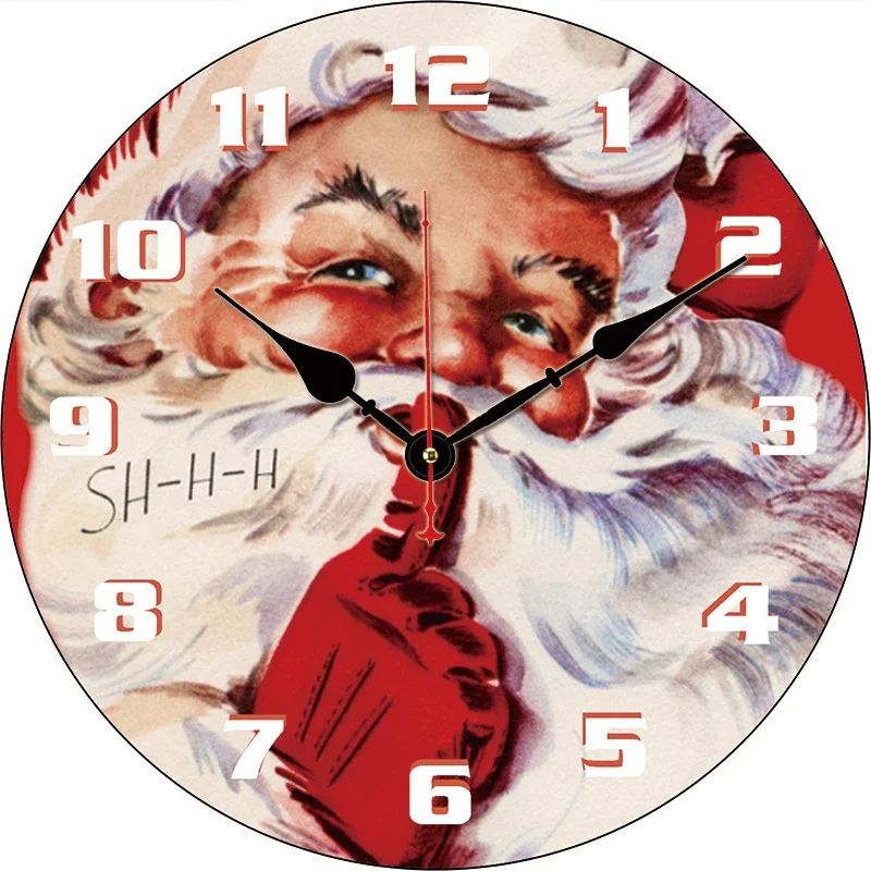 Santa Claus Christmas Kitchen Round Wall Clock Large Dinning Restaurant Cafe Decor Wall Clock Silent Non-Ticking Nice For Gift