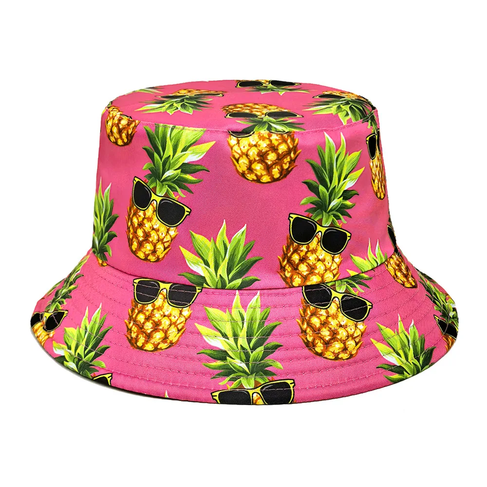 Funny Pineapple Pattern Bucket Hat for Women Men Summer Outdoor Sunscreen Fisherman Hats Fashion Fruit Decorate Panama Hip Hop