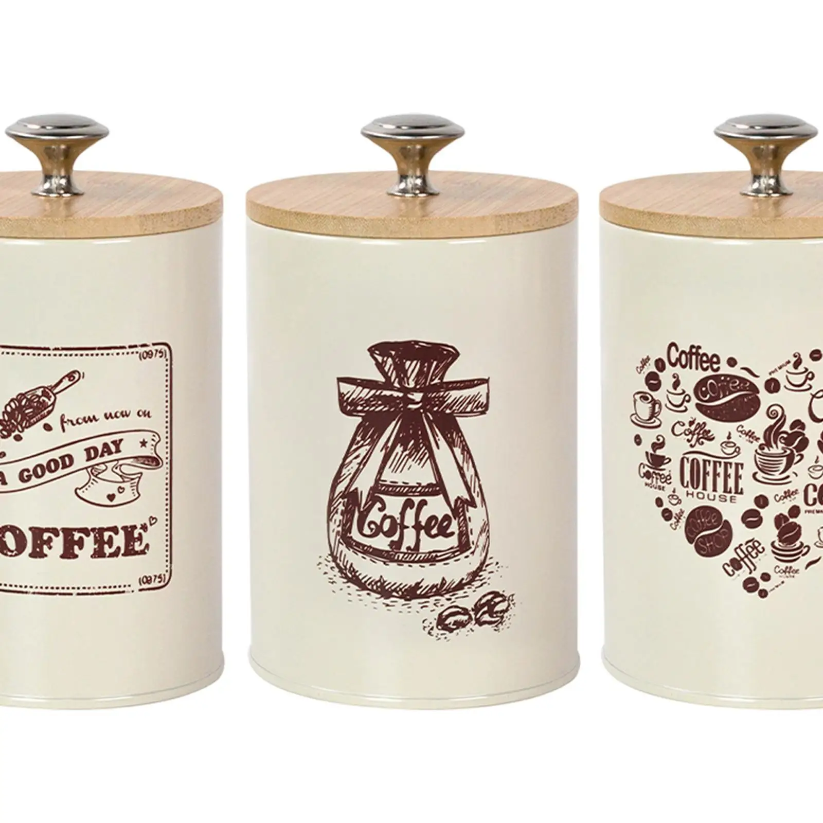 3x Kitchen Canisters Coffee Tea Sugar Containers Rustic Food Storage Jars for Kitchen Counter Countertop Farmhouse Decorative
