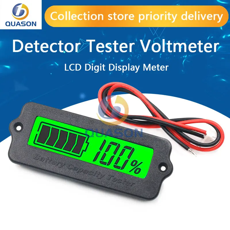 Blue Green 12V LY6W Lead Acid Battery Capacity Indicator LCD Digit Display Meter Lithium Battery Power Detector Tester Voltmeter