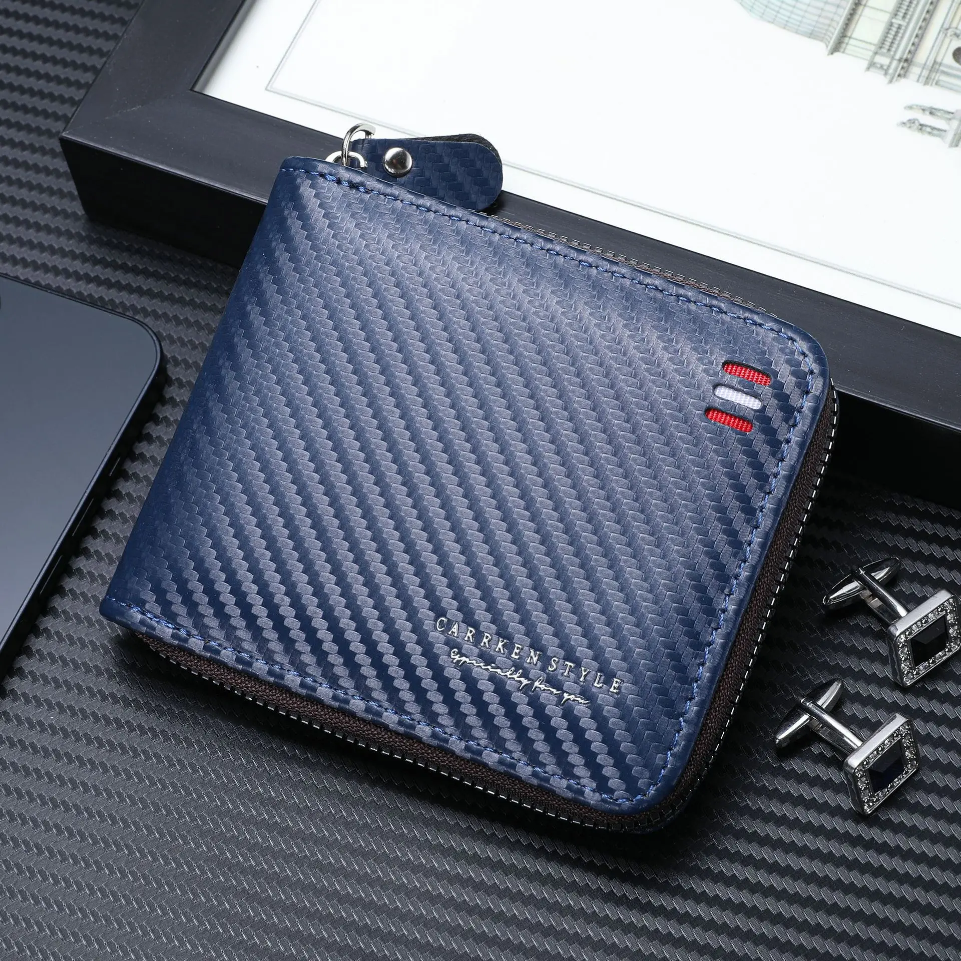 نمط ألياف الكربون الأنيق، حامل بطاقات حقيبة بطاقات الجهاز خاص ذو سعة كبيرة للرجال، محفظة متعددة الوظائف