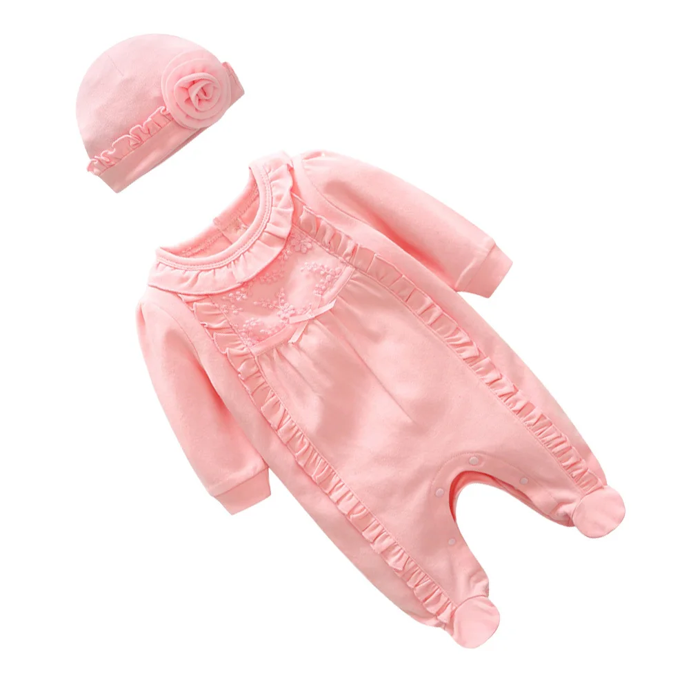

2pcs 66Cm Baby Jumpsuit Cotton Lace Sleeve Spring Autumn Newborn Girls Pink Long Pants Romper For Outdoor Party Vacation Wear
