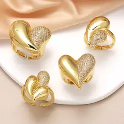 OCESRIO Fashion Polish Heart Statement Rings for Women Copper Gold Plated White Crystal Wide Open Ring Women Jewelry righ03