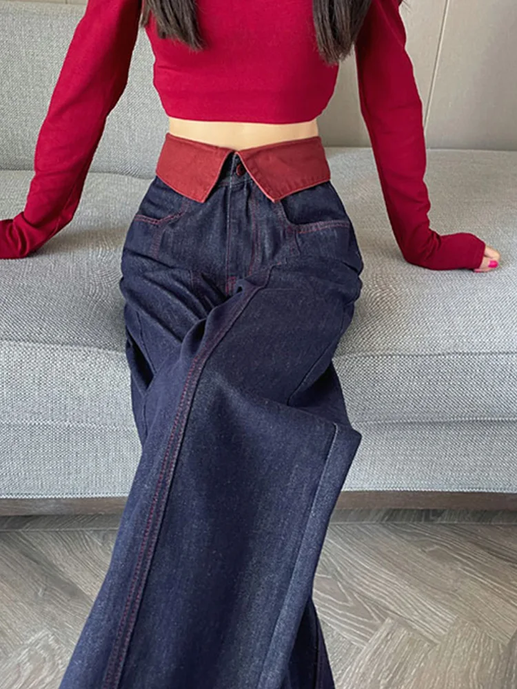 Pantalones vaqueros de pierna ancha de cintura alta para mujer, Vaqueros holgados de estilo americano para primavera y otoño, Pantalones rectos adelgazantes hasta el suelo de talla pequeña