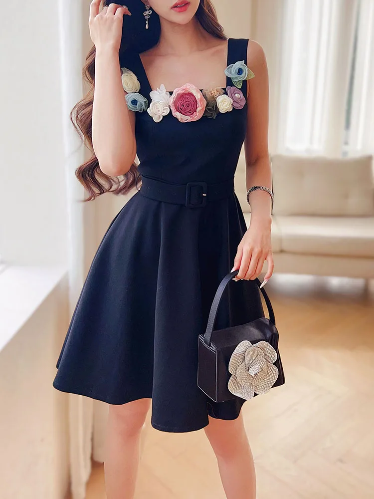 DABUWAWA Tienda Vestidos Elegantes Para Mujeres Appliques Sleevesless Dresses For Women Belt Empire Backless Skirt Y2K DA1BDR115