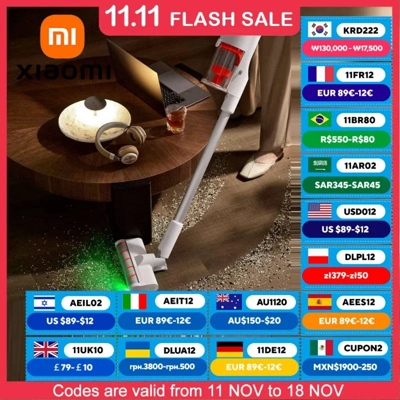 XIAOMI MIJIA Wireless Vacuum Cleaner 3C,Up to 60 Minutes,with LED Headlight Cordless Handheld Stick Vacuum Cleaner,120AW Suction