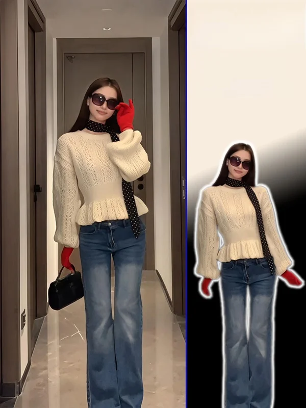 

plus Size Women's Knitted Sweater Casual Sle Waist-Cinching Overhead Soft Versatile Spring Autumn New Sle Korean Light Ma...