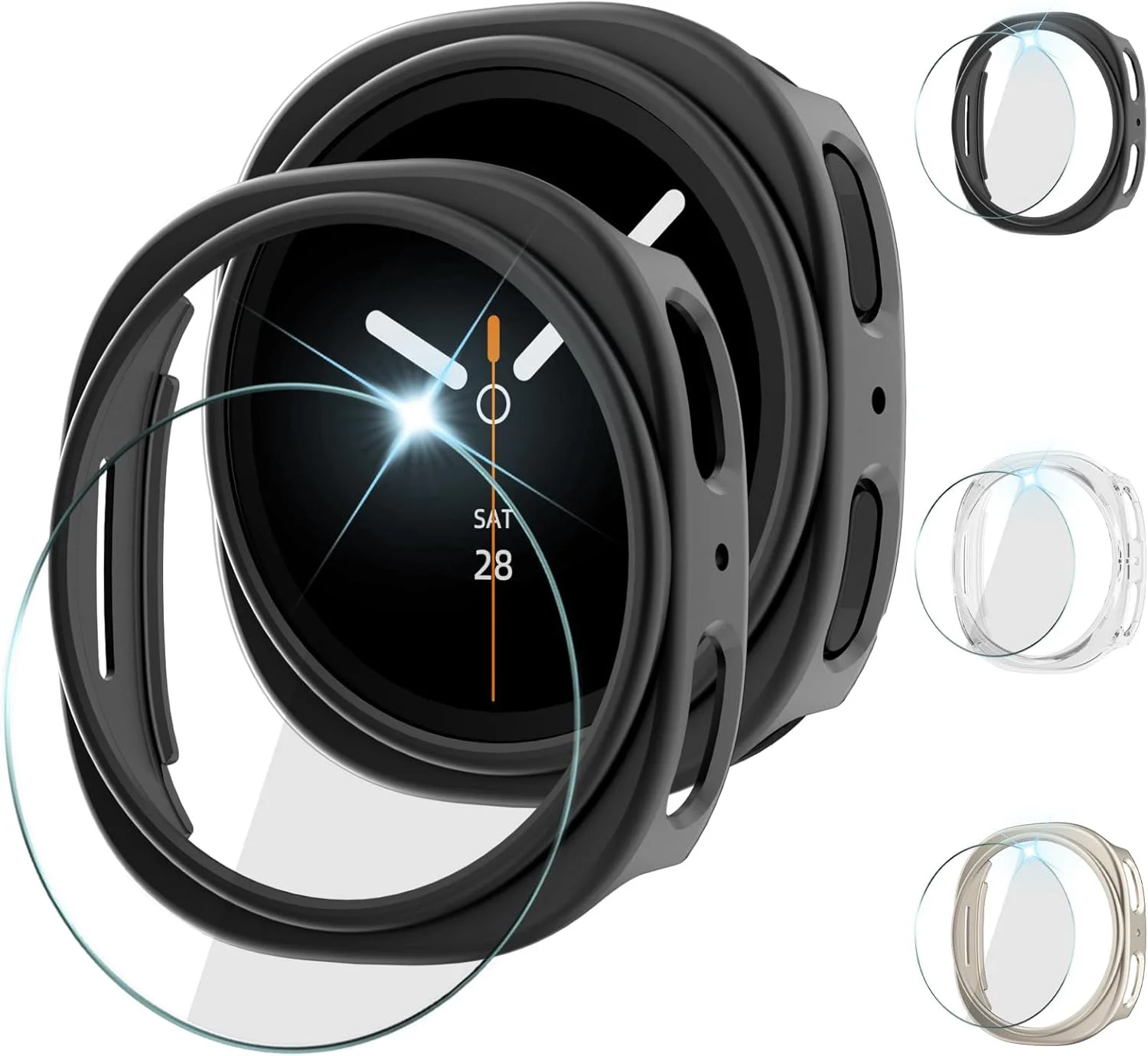 Подходит для Samsung Galaxy Watch 8, жесткий защитный чехол-бампер для ПК 40/44 мм, с защитной пленкой из закаленного стекла высокой четкости.