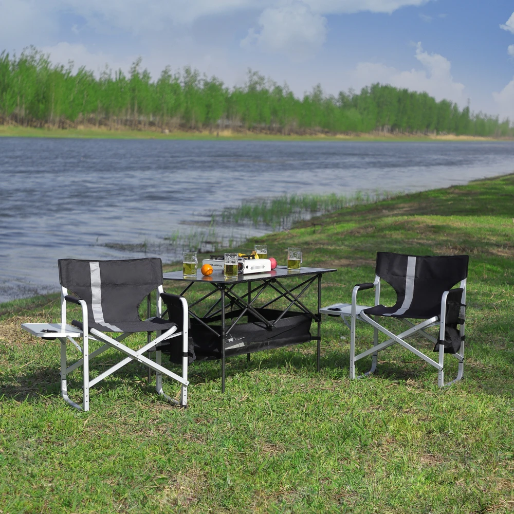 

Set of 3, Folding Outdoor Table and Chairs Set for Indoor, Outdoor Camping, Picnics, Beach,Backyard, BBQ, Party, Patio