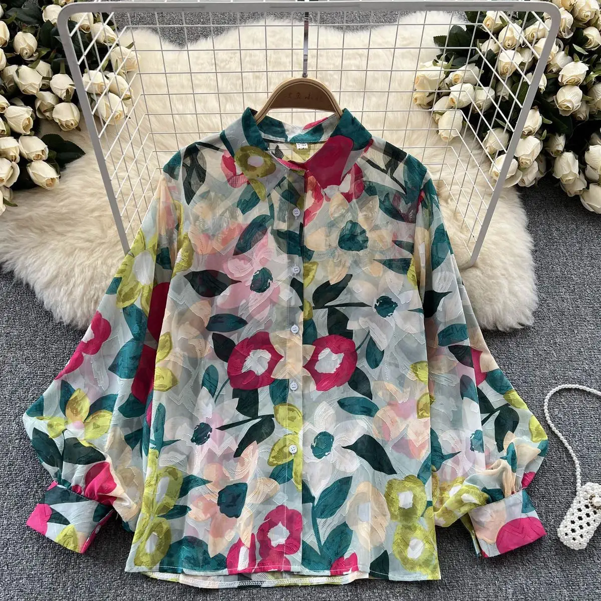 Vintage Flower Printed Lantern Long Sleeve Blouse Fashion Office Lady Floral Shirt Elegant Button Long Sleeve Tops Blusas 21620