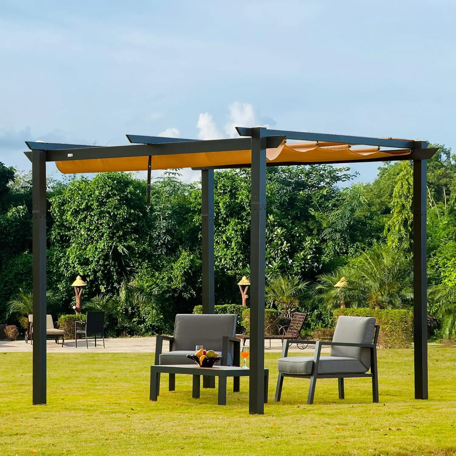 

Domi 10' x 10' Outdoor Retractable Pergola Gazebo Modern Grape Trellis Pergola with Sun Shade Canopy Patio Aluminum Shelter for