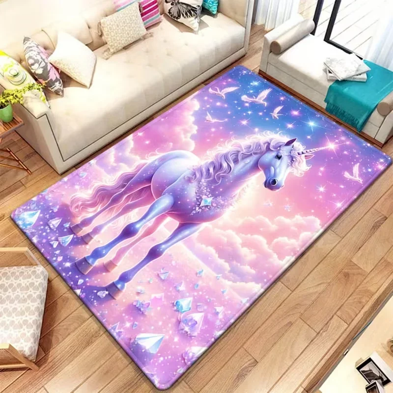 Magical Unicorn Pink Cloud Fantasy Carpet Soft Play Mat for Girls Room Nursery Bedroom Floor Mat Home Decor Rug Gifts