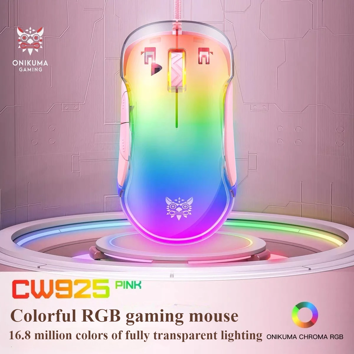 

ONIKUMA Game Mouse CW925 Wired USB Phantom RGB Lights Adjustable 12800 DPI Mice Ergonomic Honeycomb Honeycomb Design for PC