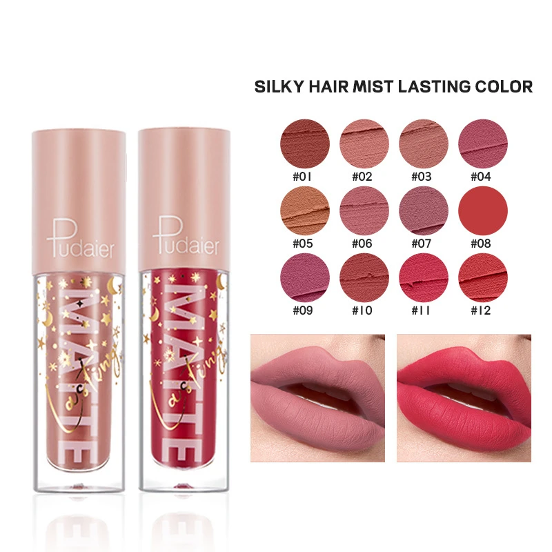 

Makeup pudaier matte velvet 12-color lip glaze matte color non-stick lip gloss export lipstick