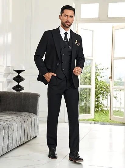 テスコ カスタム メンズ スーツ スリムフィット 3ピース ダブルブレスト スーツジャケット フォーマル タキシード セット カジュアル ウェディング グルーム スーツ