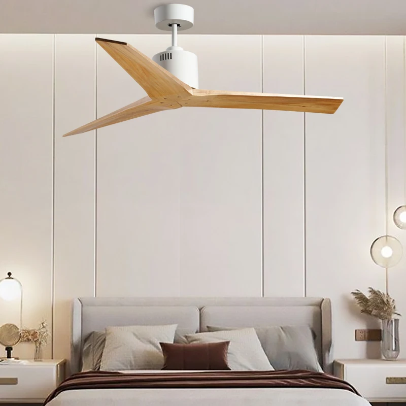 Modern Electric AC Ceiling Fan Pure Copper Motor Remote Control Three Solid Wood Blades Low Noise Energy Saving Class A+++ Hotel